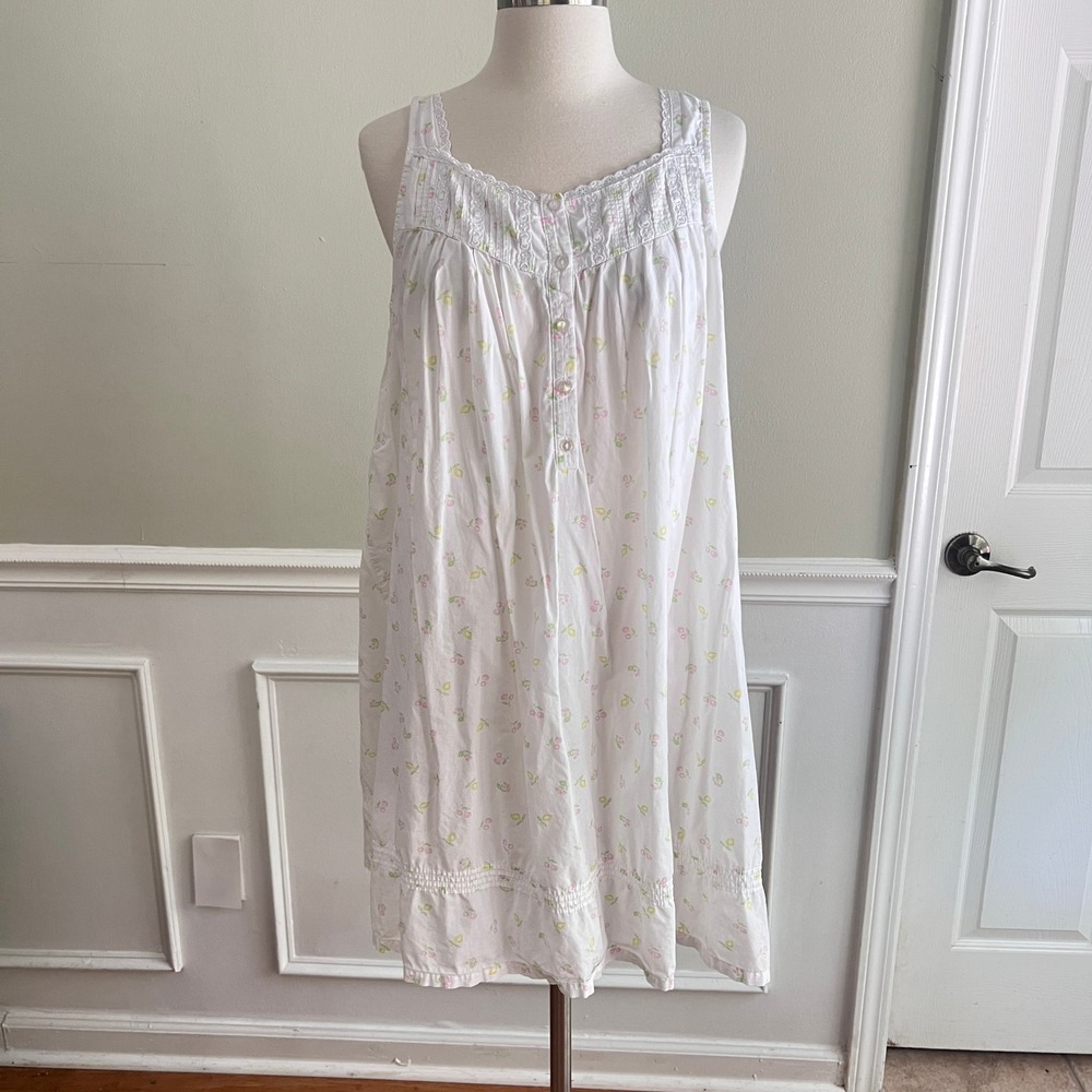 Eileen West Nightgown Womens XL Cotton Floral Lace Sleeveless White Sleep Dress - Picture 6 of 11